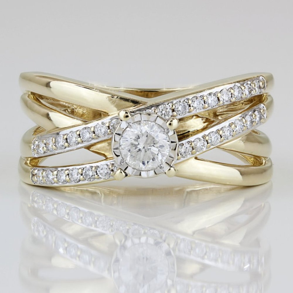 10k Yellow Gold Diamond Criss-cross Wedding Anniversary Engagement Cocktail Ring